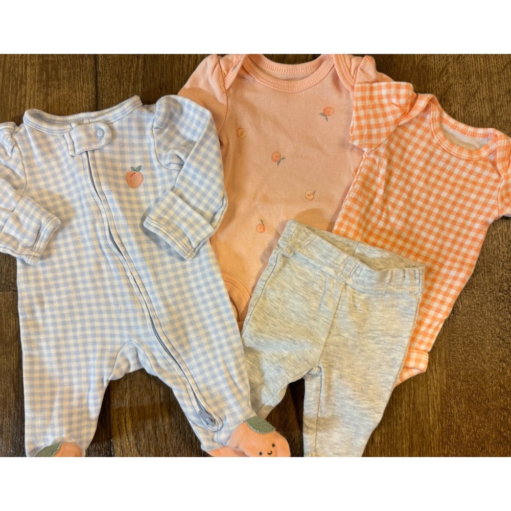 Preemie Baby Girl Outfits Lot Bodysuits Pants Sleeper Romper Bundle Peach Plaid